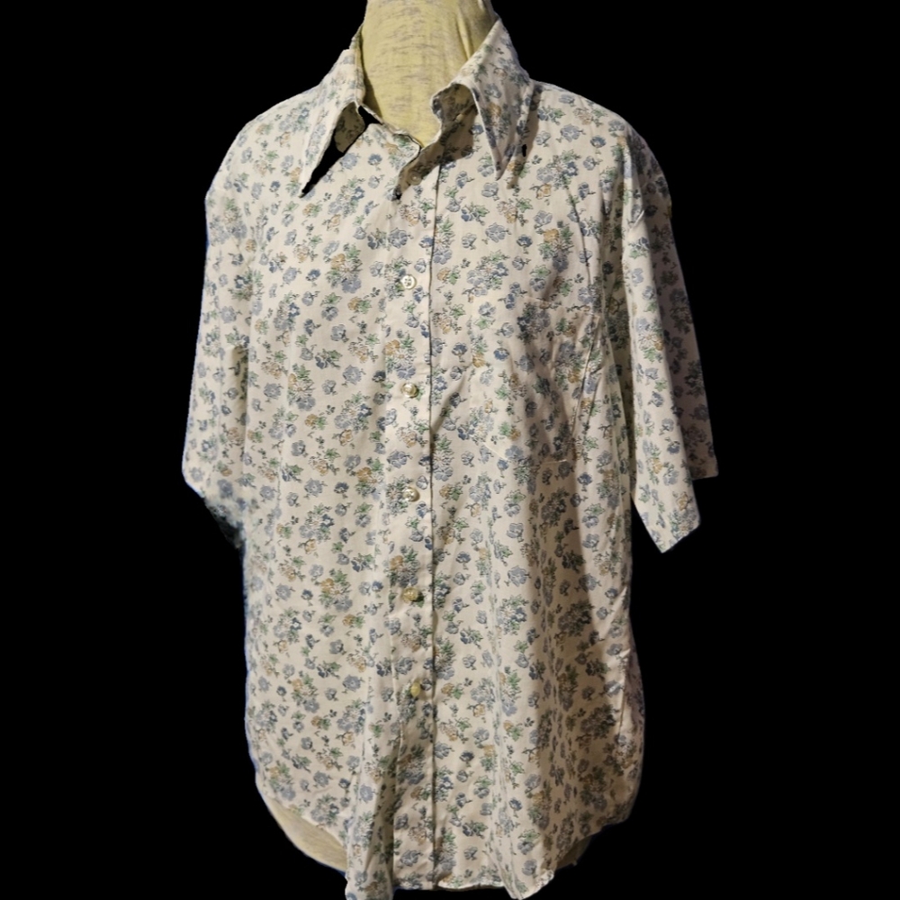 Vintage Men's Floral Print Button Up Dress Shirt Size 16 1/2, 70's